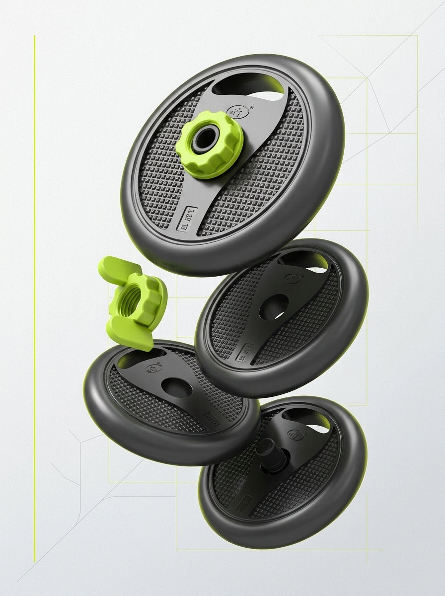 Set Mancuernas 30 kg Ajustable Light Green con Barra Union Discos Hierro Esponja 20 mm