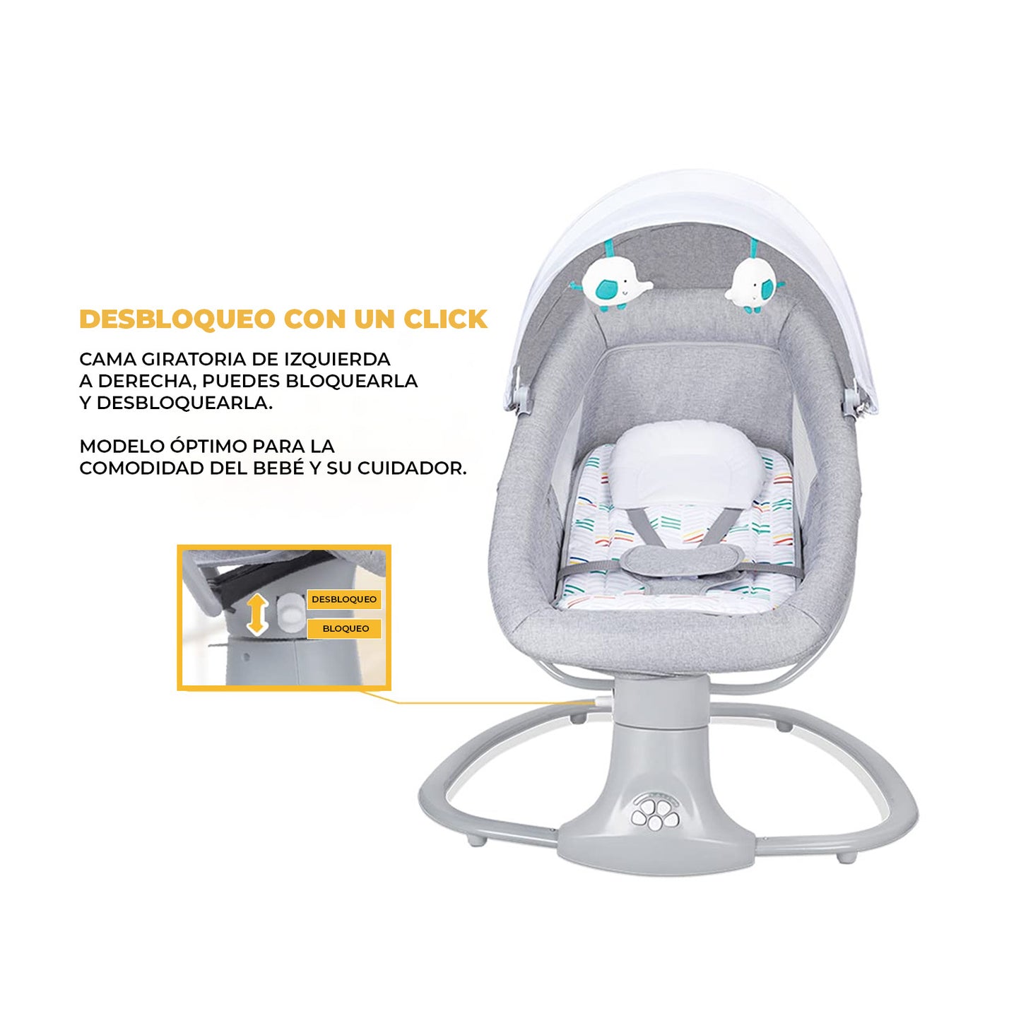 Silla Mecedora/ Columpio Bebe Inteligente Con Bluetooth Color Gris Liso