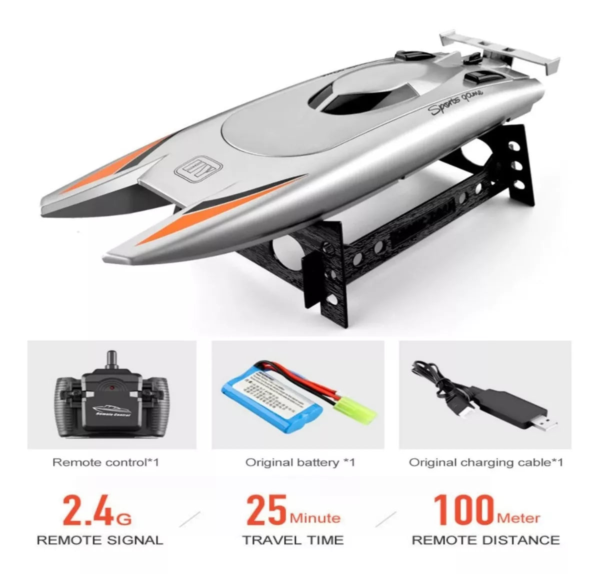 Lancha Juguete A Control Remoto Doble Motor, Gris
